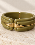 GAS BIJOUX - BRACELET ECUME MÉTAL DORÉ - ACÉTATE VERT OLIVE