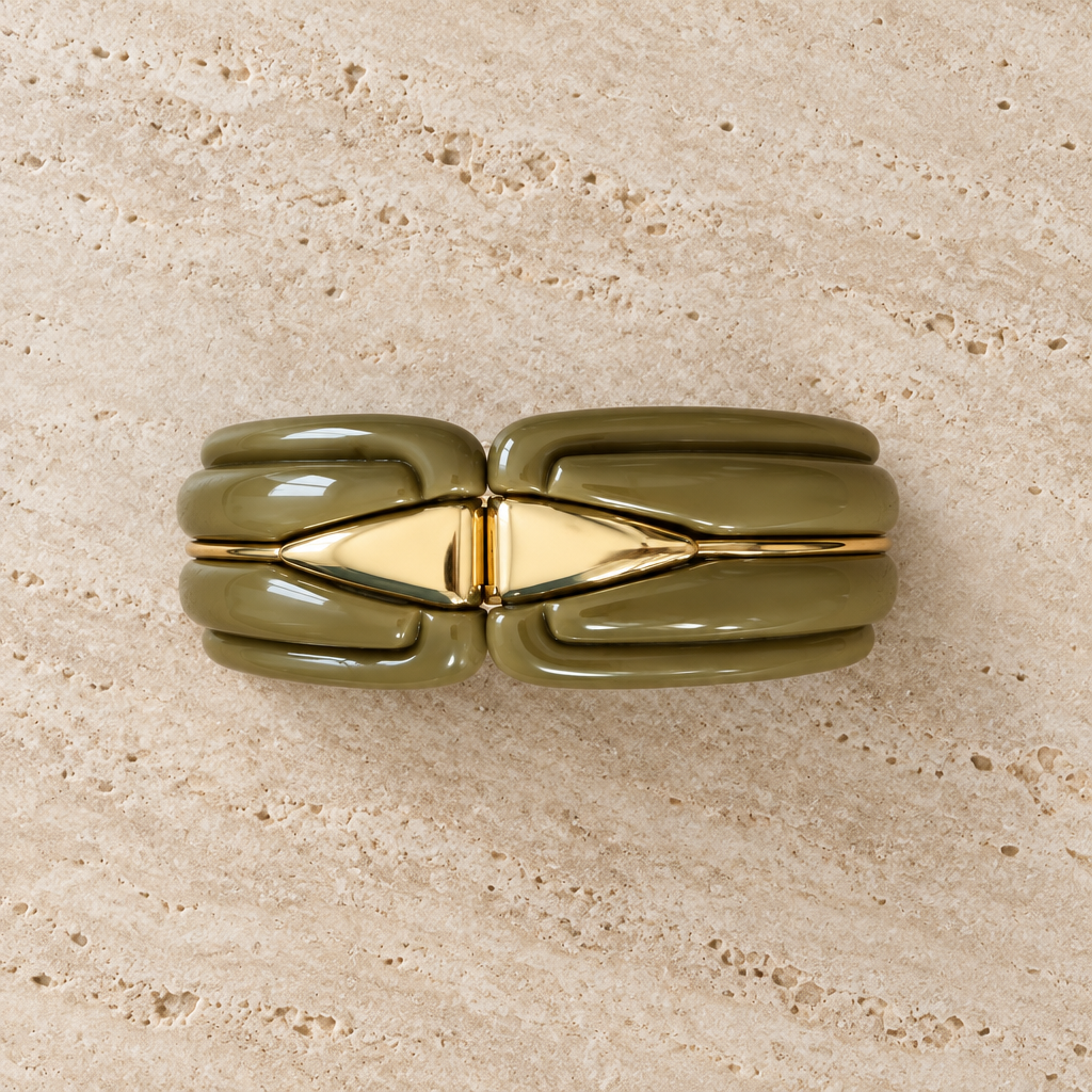 GAS BIJOUX - BRACELET ECUME MÉTAL DORÉ - ACÉTATE VERT OLIVE
