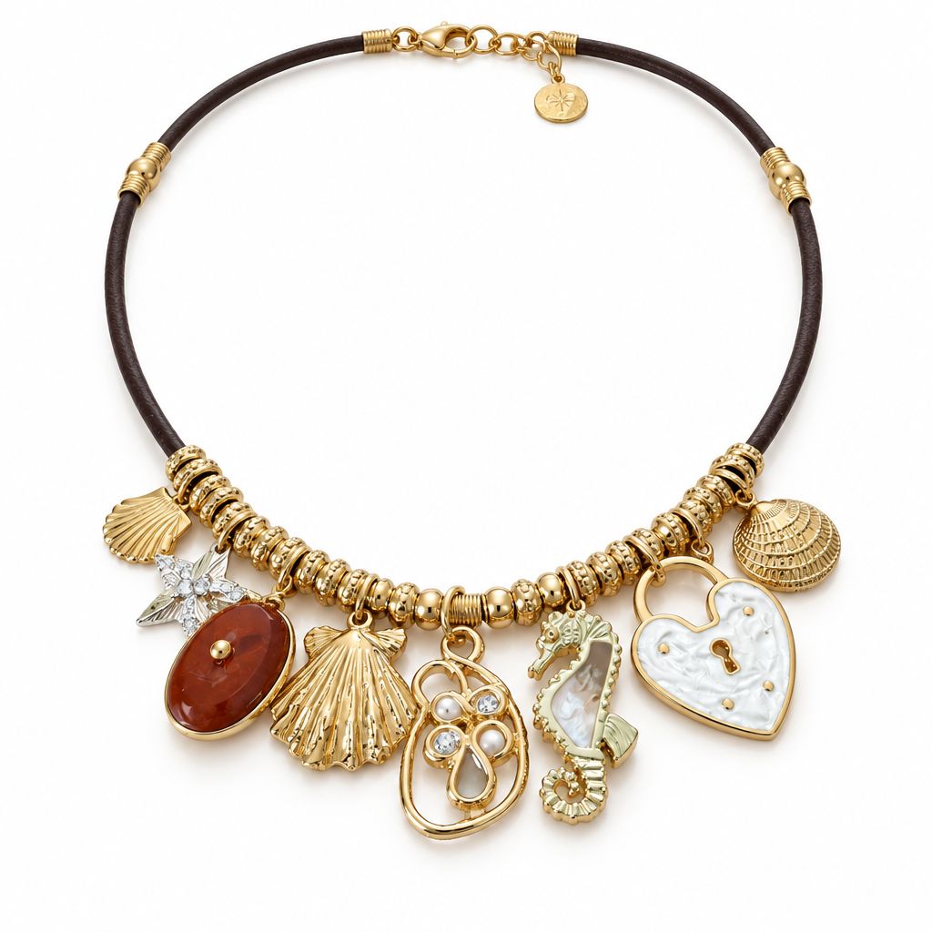 GAS BIJOUX -  COLLIER BELLAGIO DORÉ - PAMPILLES ET CORDON TONS DE MARRONS