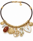GAS BIJOUX -  COLLIER BELLAGIO DORÉ - PAMPILLES ET CORDON TONS DE MARRONS