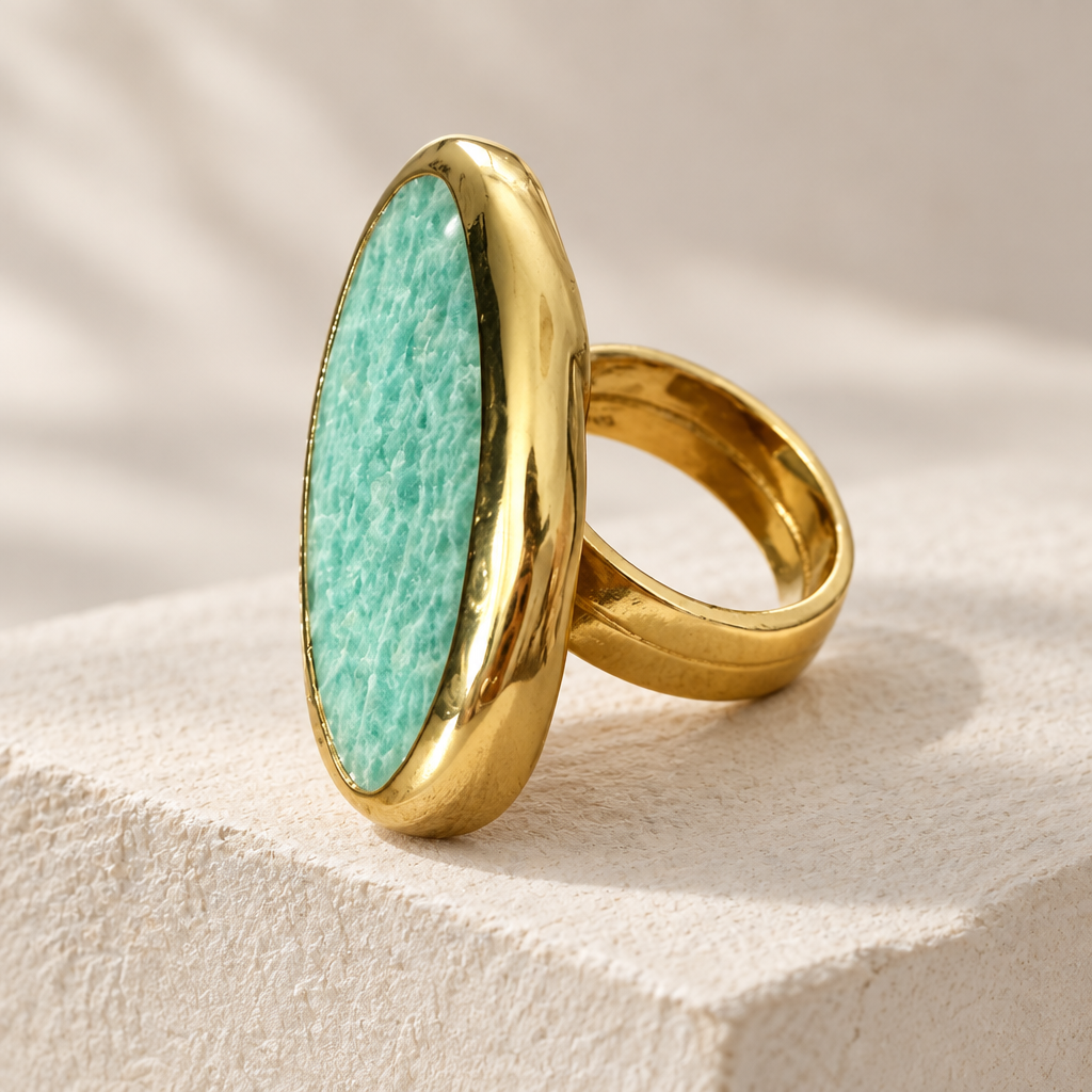 GAS BIJOUX - BAGUE AURA DORÉE PETIT MODELE - AMAZONITE - AJUSTABLE