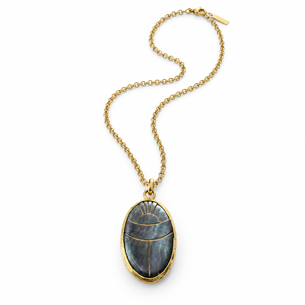 GAS BIJOUX - COLLIER SCARABÉE DORÉ - NACRE GRISE