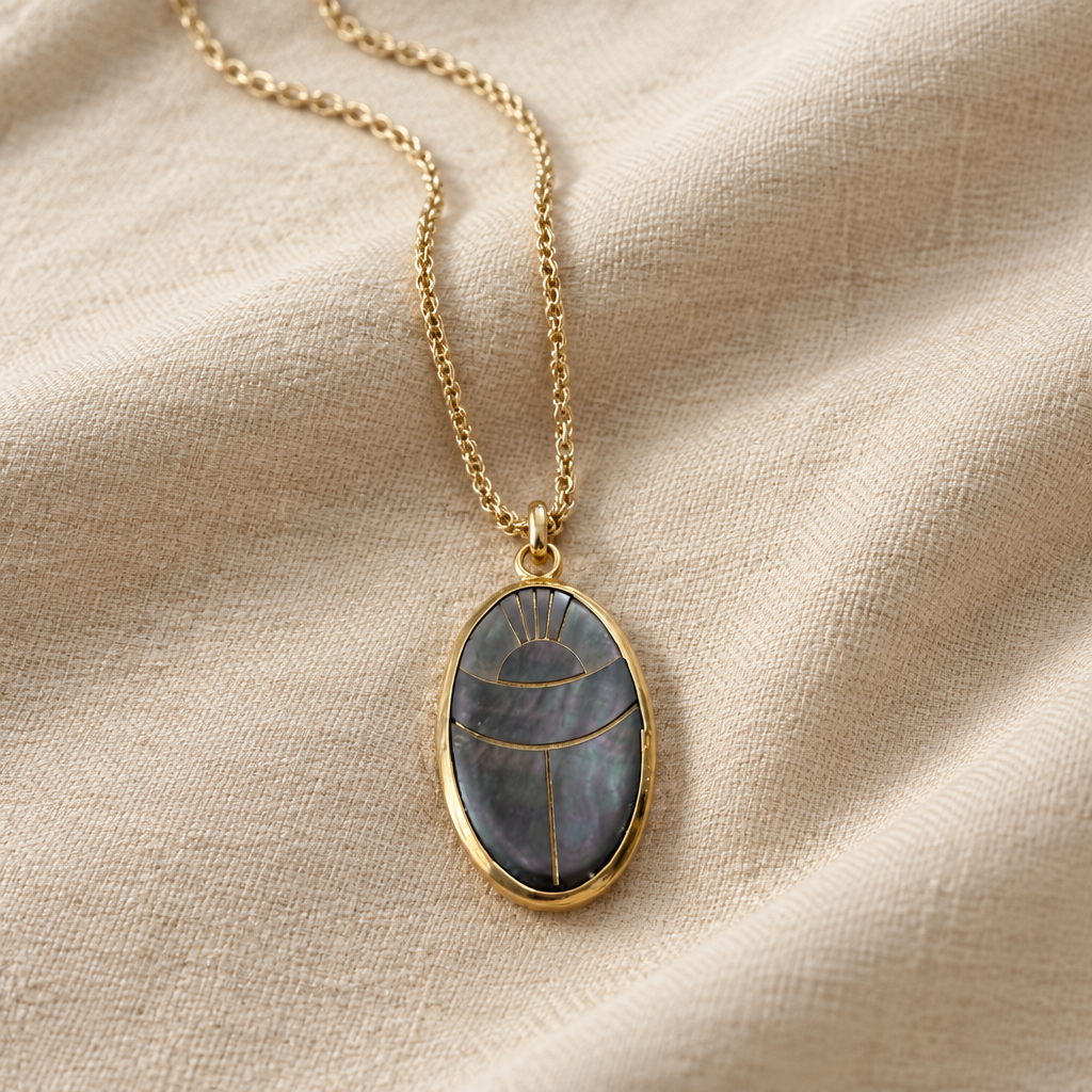GAS BIJOUX - COLLIER SCARABÉE DORÉ - NACRE GRISE