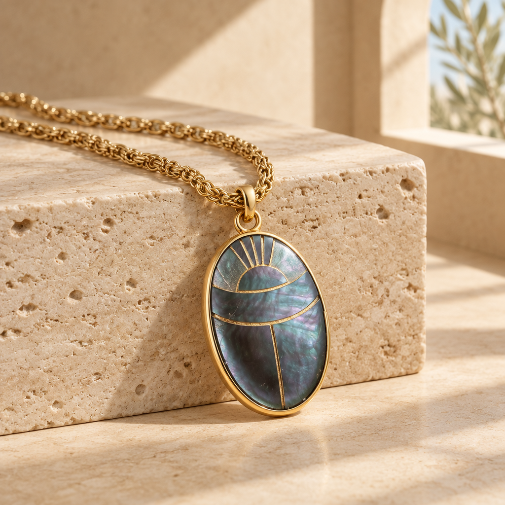 GAS BIJOUX - COLLIER SCARABÉE DORÉ - NACRE GRISE