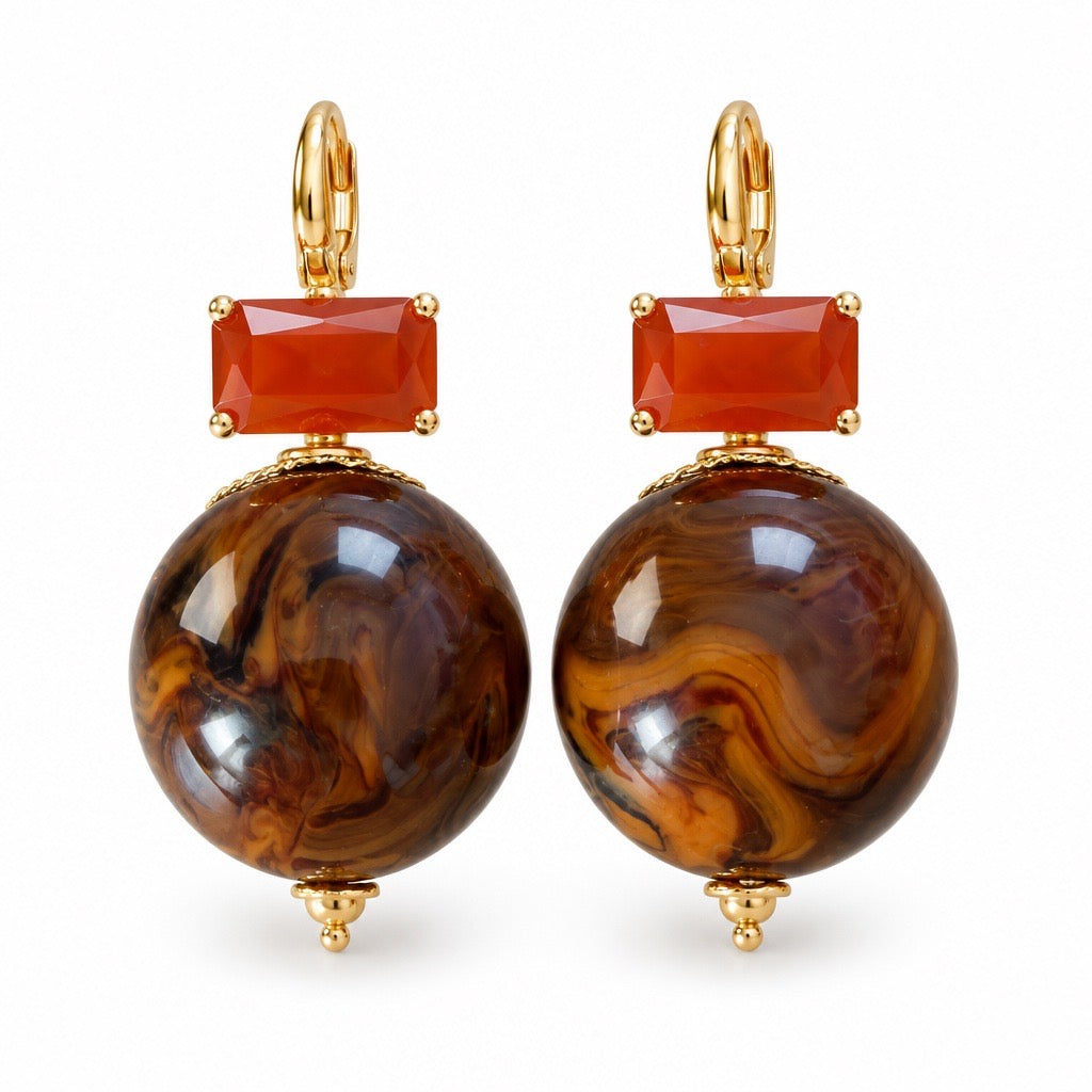 GAS BIJOUX - BOUCLES D'OREILLES DECALCIA DORÉES - MARRON CRISTAL ORANGE
