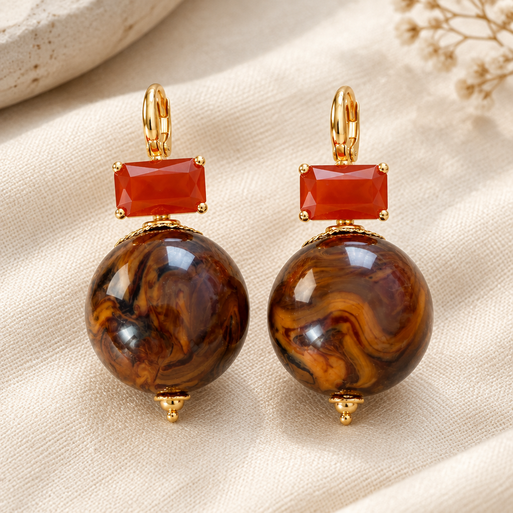 GAS BIJOUX - BOUCLES D'OREILLES DECALCIA DORÉES - MARRON CRISTAL ORANGE