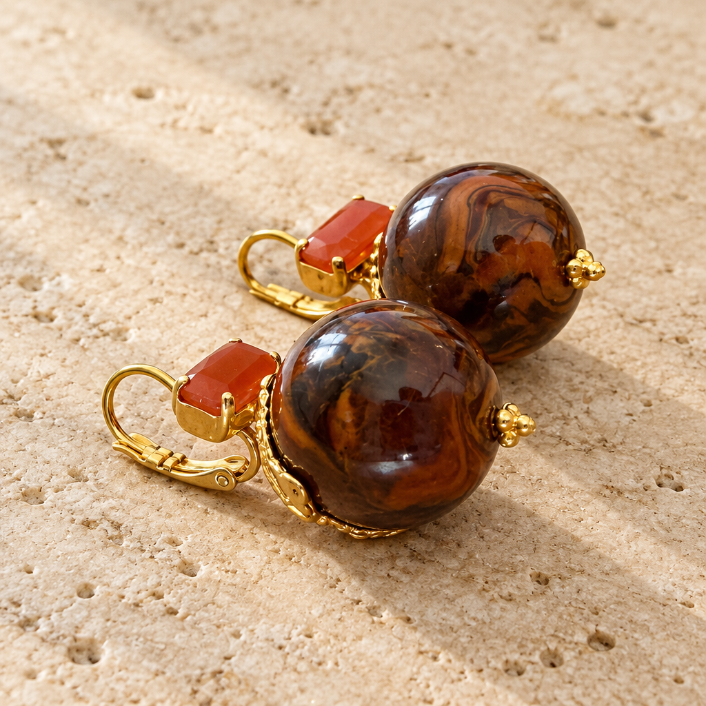 GAS BIJOUX - BOUCLES D'OREILLES DECALCIA DORÉES - MARRON CRISTAL ORANGE