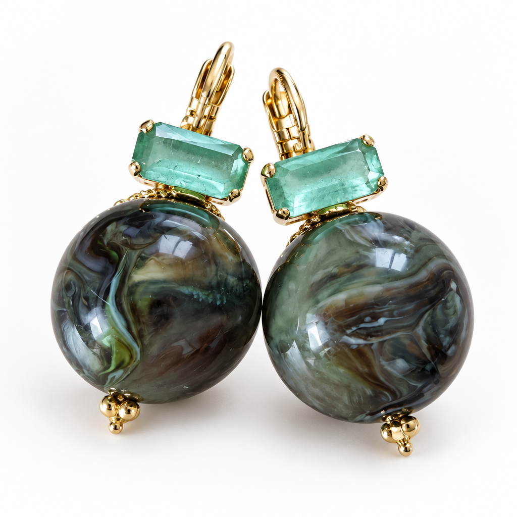 GAS BIJOUX - BOUCLES D'OREILLES DECALCIA DORÉES - KAKI CRISTAL VERT MENTHE