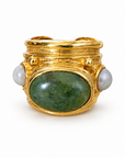 GAS BIJOUX - BAGUE SIMONE DORÉE - AGATE MOUSSE ET CALCEDOINE BLEUE - TAILLE M