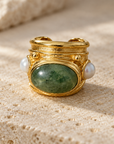 GAS BIJOUX - BAGUE SIMONE DORÉE - AGATE MOUSSE ET CALCEDOINE BLEUE - TAILLE M