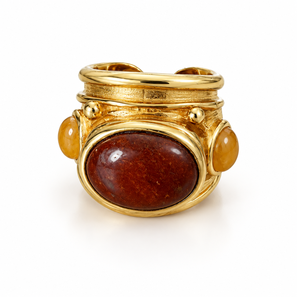GAS BIJOUX - BAGUE SIMONE DORÉE - JASPE ROUGE ET CITRINE - TAILLE M