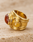 GAS BIJOUX - BAGUE SIMONE DORÉE - JASPE ROUGE ET CITRINE - TAILLE M