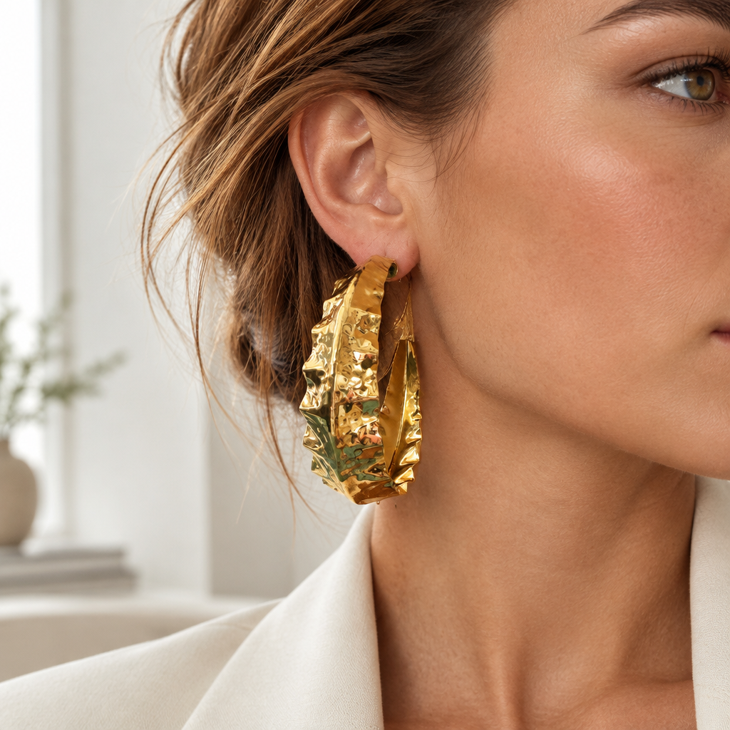 JORGINA - BOUCLES D'OREILLES CRÉOLES DORÉES ASPECT FROISSÉ - COUP DE ❤️
