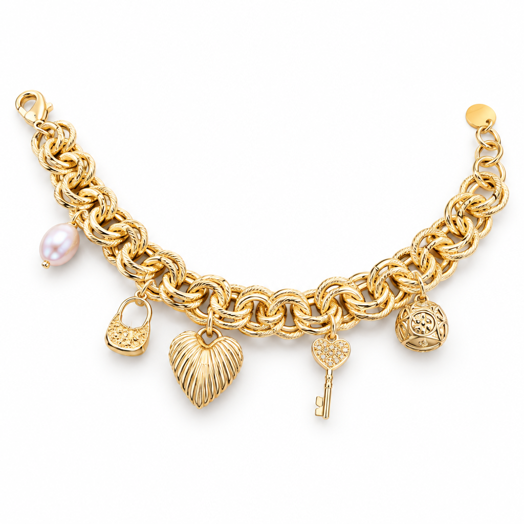 JORGINA - BRACELET DORÉ GROSSE MAILLE AVEC PAMPILLES
