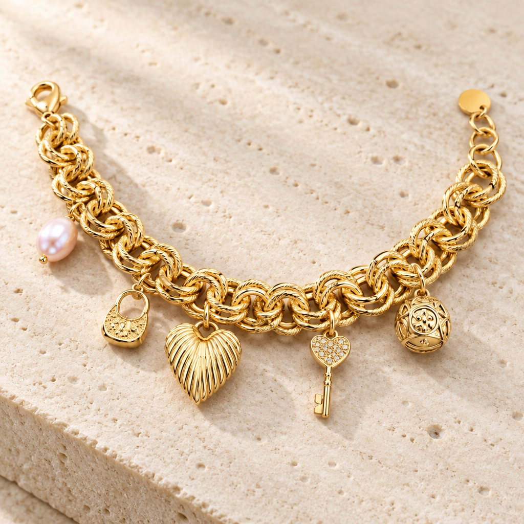 JORGINA - BRACELET DORÉ GROSSE MAILLE AVEC PAMPILLES