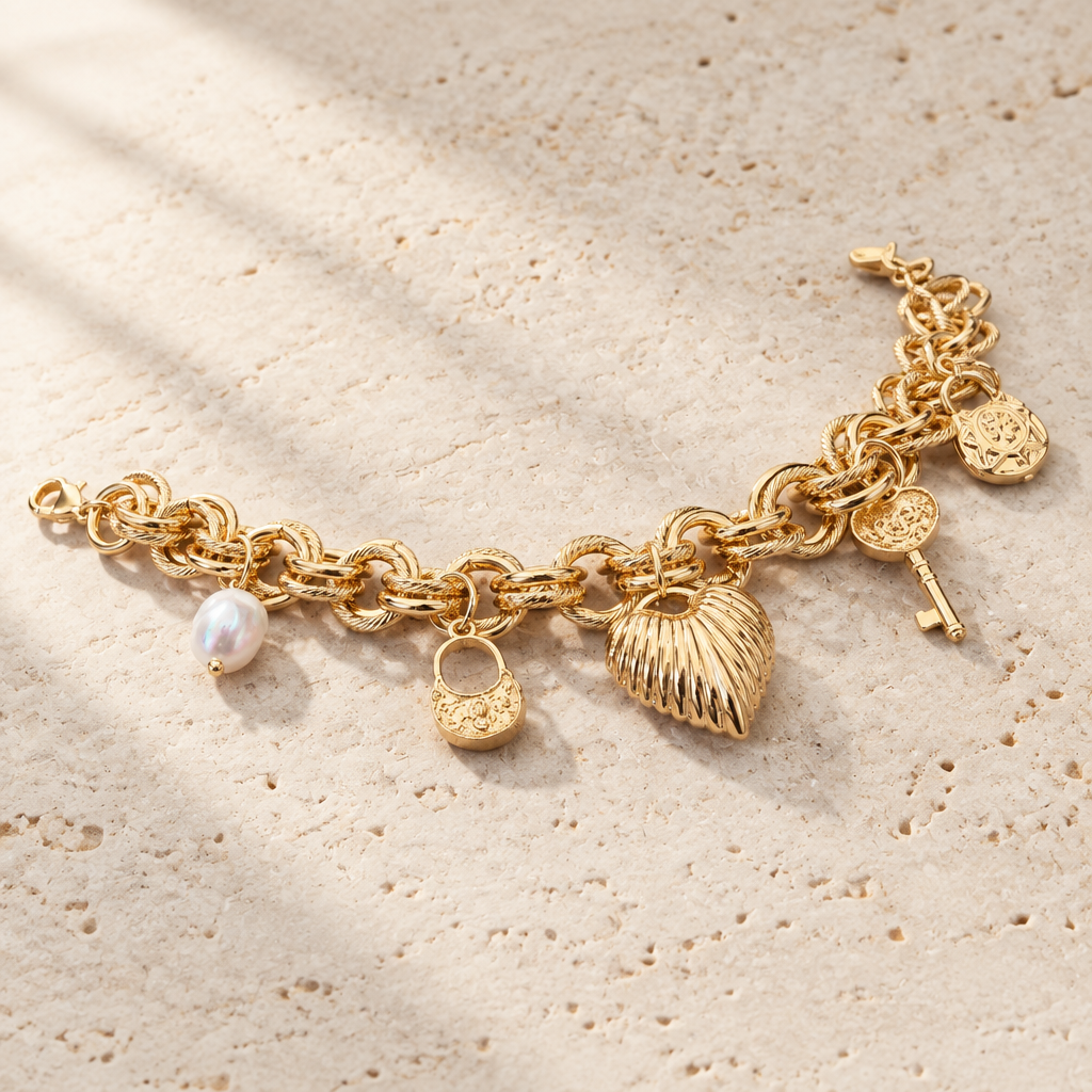 JORGINA - BRACELET DORÉ GROSSE MAILLE AVEC PAMPILLES