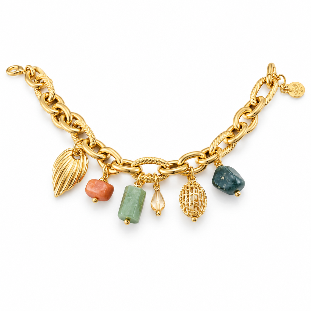 JORGINA - BRACELET PAMPILLES DORÉES - AMAZONITE ET CORNALINE