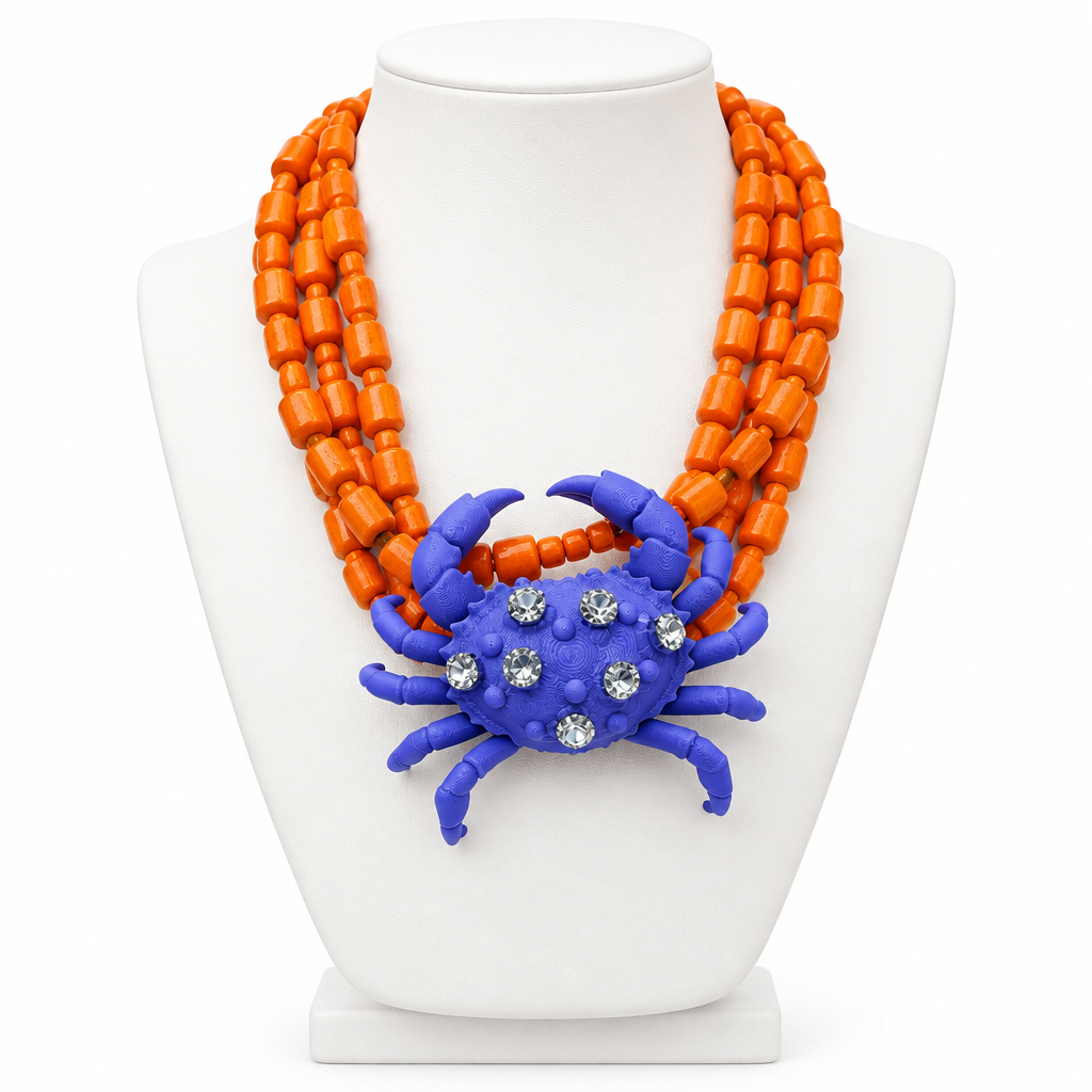 COLLECTION TOPAZE - COLLIER XXL ORANGE ET CRABE MAUVE
