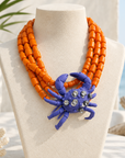COLLECTION TOPAZE - COLLIER XXL ORANGE ET CRABE MAUVE