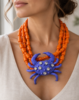 COLLECTION TOPAZE - COLLIER XXL ORANGE ET CRABE MAUVE