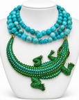 COLLECTION TOPAZE - COLLIER XXL TURQUOISE ET CROCODILE EN CRISTAUX VERTS