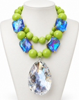 COLLECTION TOPAZE -  PERLES ANIS - CABOCHONS BLEUS ET PENDENTIF CRISTAL BLANC