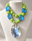 COLLECTION TOPAZE -  PERLES ANIS - CABOCHONS BLEUS ET PENDENTIF CRISTAL BLANC