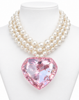 COLLECTION TOPAZE - COLLIER XXL PERLES ET BIG COEUR ACÉTATE FACETTÉ ROSE PALE