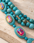 COLLECTION TOPAZE - COLLILER XXL - PERLES TURQUOISE - CABOCHONS MULTICOLORE - CABOCHON BIG ACETATE FACETTE VERT