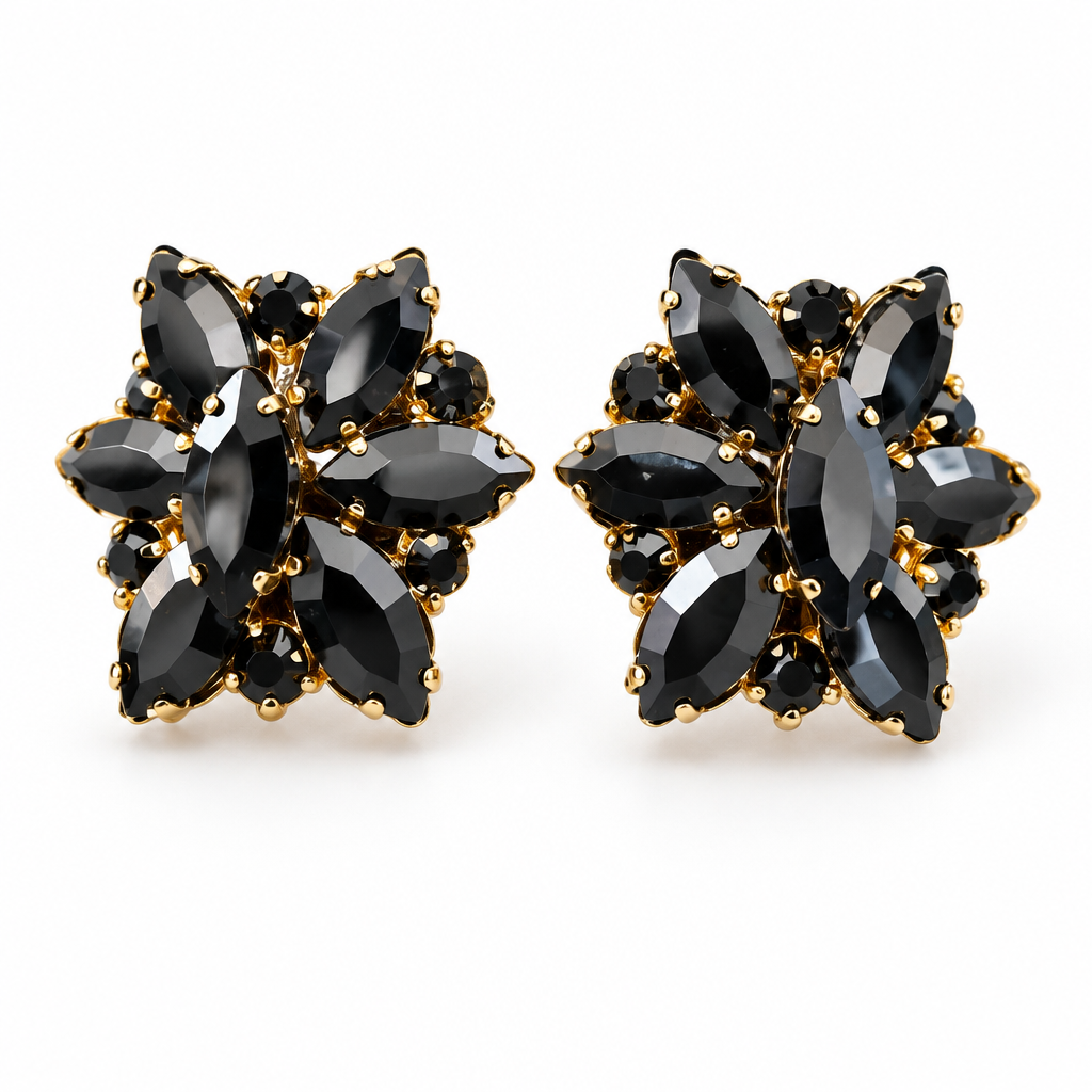 JORGINA - BOUCLES D'OREILLES DORÉES - CRISTAUX BLACK