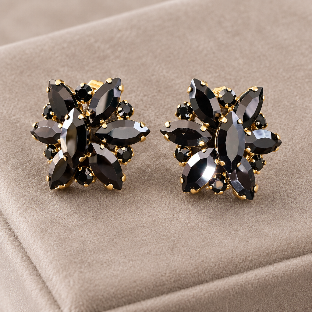 JORGINA - BOUCLES D'OREILLES DORÉES - CRISTAUX BLACK