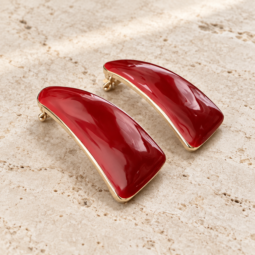 JORGINA - BOUCLES D'OREILLES DORÉES - ÉMAILLAGE BORDEAUX