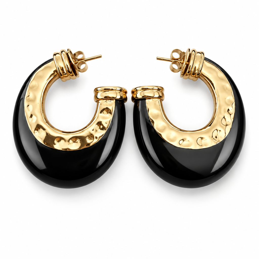 GAS BIJOUX - BOUCLES D'OREILLES CREOLES SELVA GM DORÉES - ACETATE NOIRE