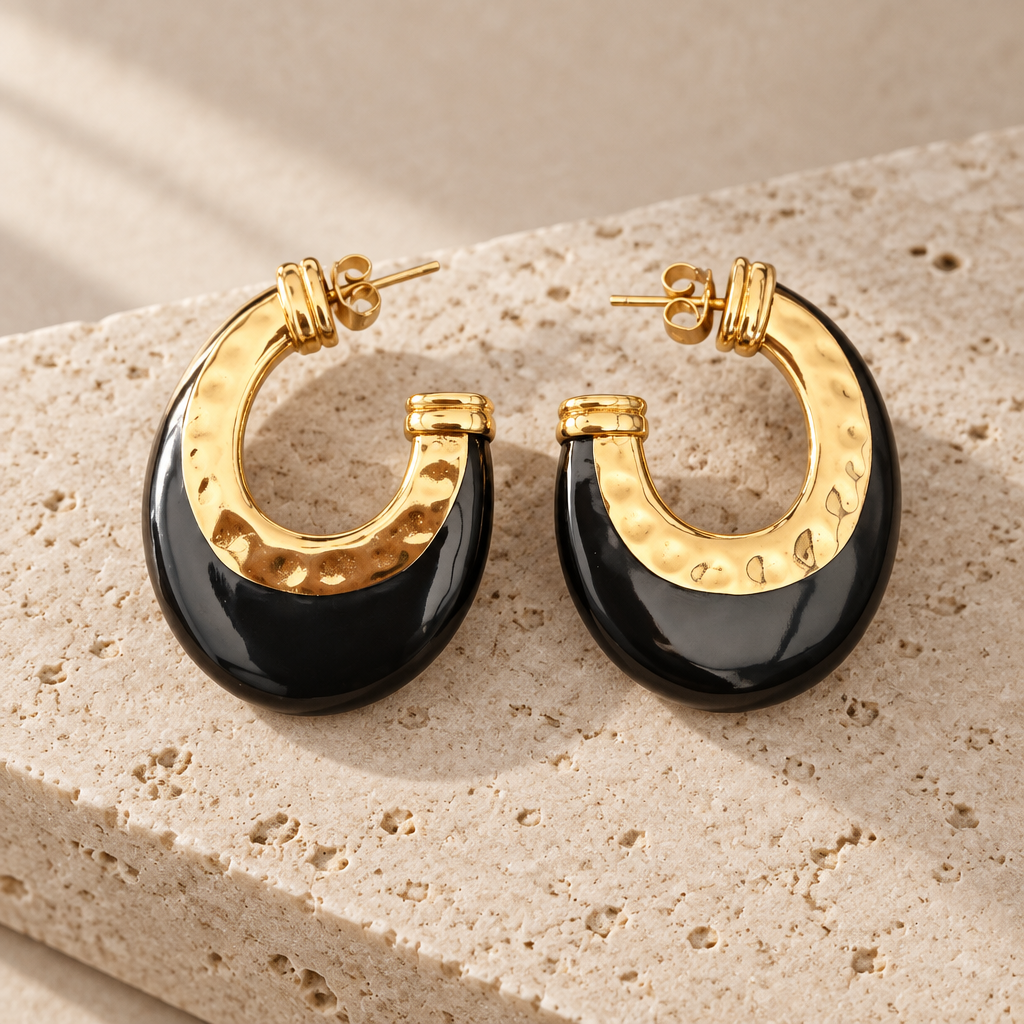 GAS BIJOUX - BOUCLES D'OREILLES CREOLES SELVA GM DORÉES - ACETATE NOIRE