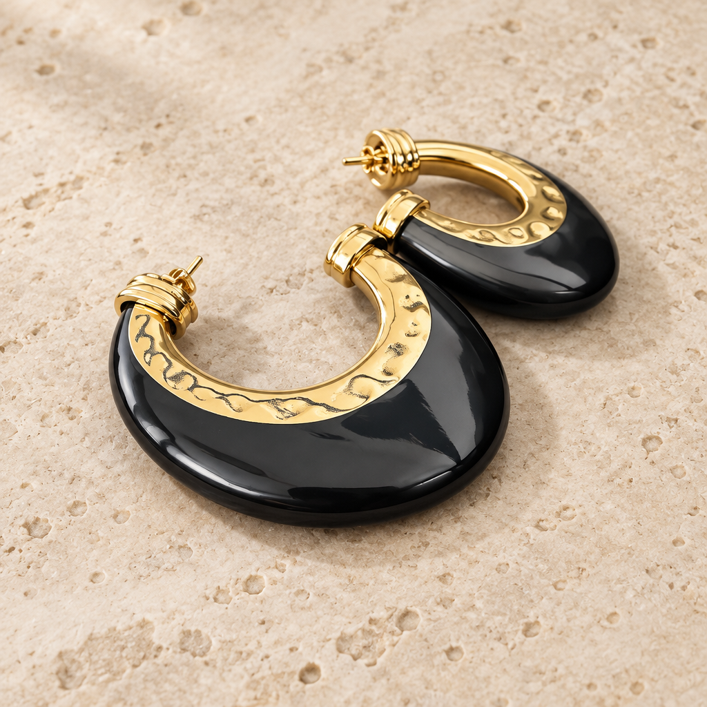 GAS BIJOUX - BOUCLES D'OREILLES CREOLES SELVA GM DORÉES - ACETATE NOIRE