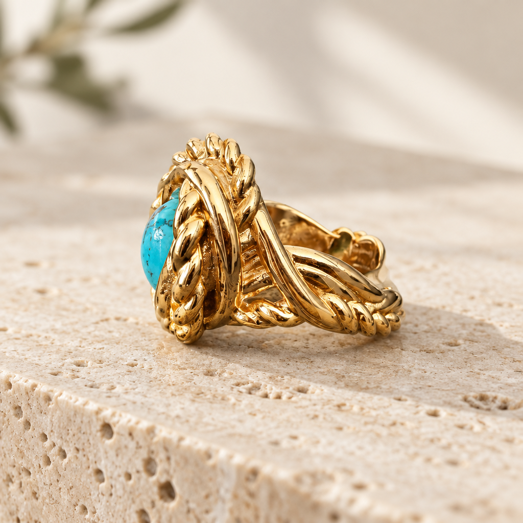GAS BIJOUX - BAGUE ATIK DORÉE - TURQUOISE - TAILLE 3