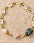 GAS BIJOUX - COLLIER RAINBOW DORÉE PETIT MODELE - CRISTAL DE ROCHE - VESSONITE - PERLE RESINE NACRÉE