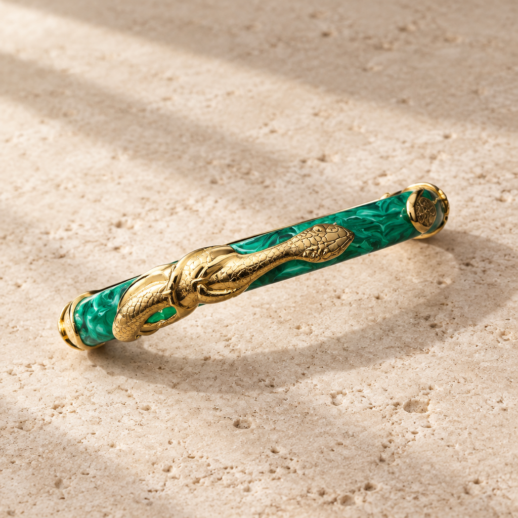 GAS BIJOUX - BRACELET JONC COBRA ACÉTATE VERT MÉTAL DORÉ - TAILLE 1