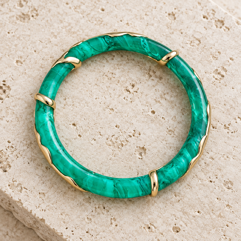 GAS BIJOUX - BRACELET JONC COBRA ACÉTATE VERT MÉTAL DORÉ - TAILLE 1