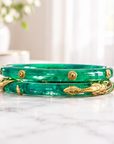 GAS BIJOUX - BRACELET JONC CAFTAN BIS - ACÉTATE VERT - METAL DORÉ