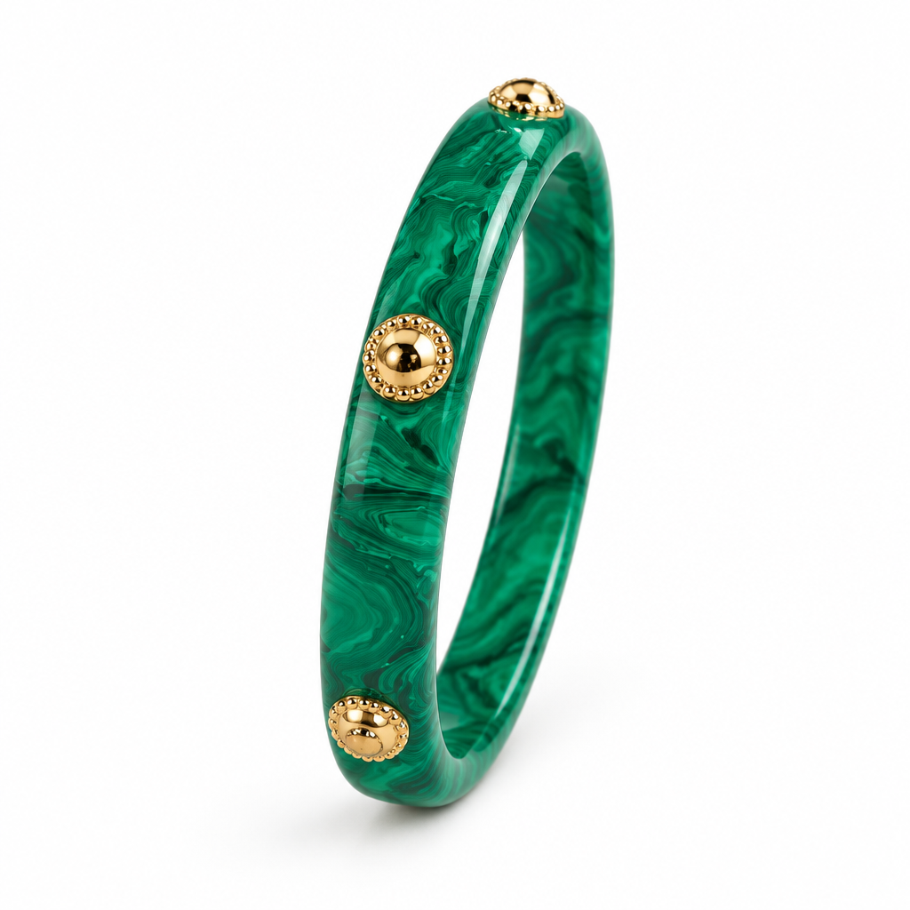 GAS BIJOUX - BRACELET JONC CAFTAN BIS - ACÉTATE VERT - METAL DORÉ