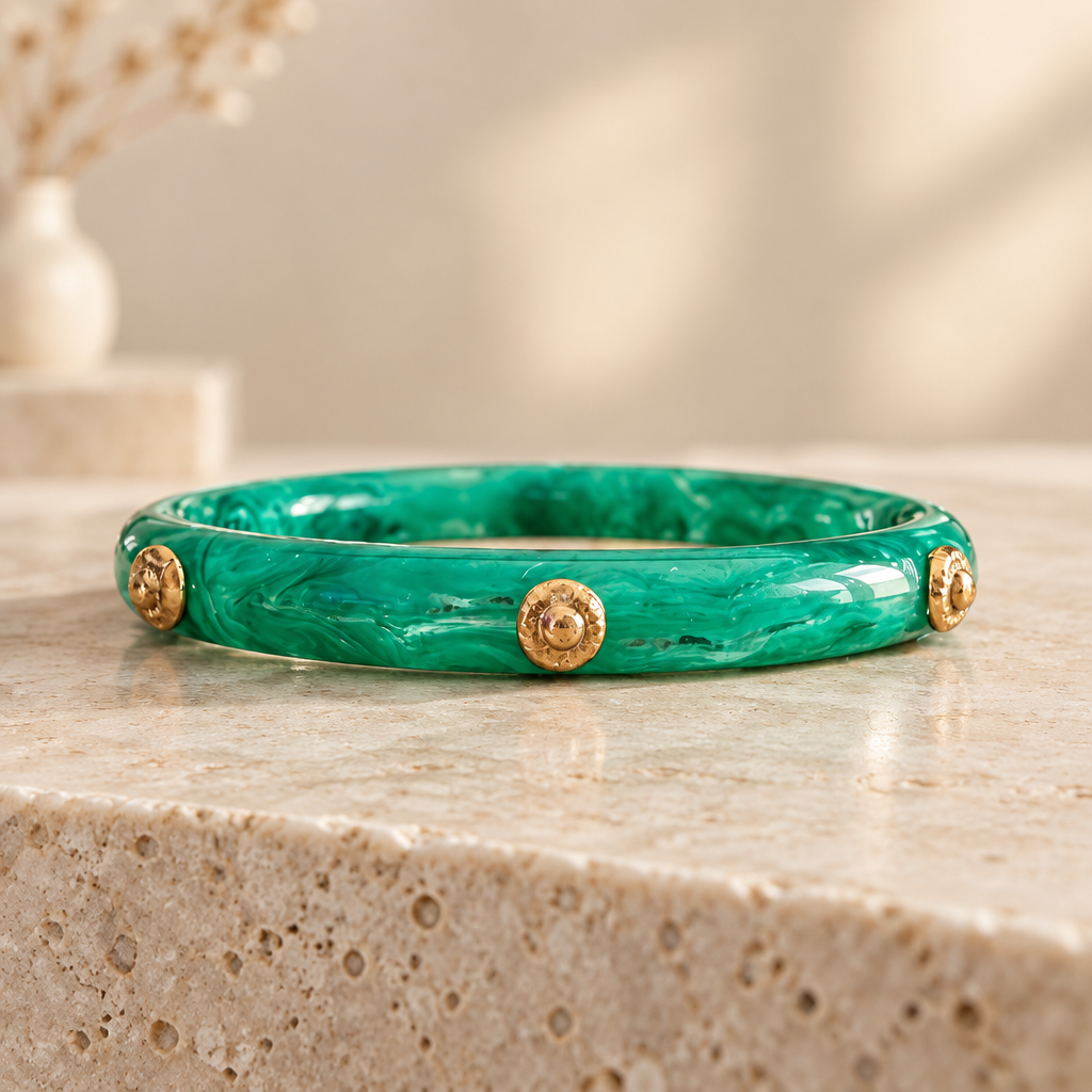 GAS BIJOUX - BRACELET JONC CAFTAN BIS - ACÉTATE VERT - METAL DORÉ
