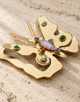 GAS BIJOUX - BROCHE PAPILLON DORÉE AVEC PIERRES ET CRISTAUX