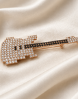 GAS BIJOUX - BROCHE GUITARE CRISTAUX BLANCS ET NOIRS - MÉTAL DORÉ