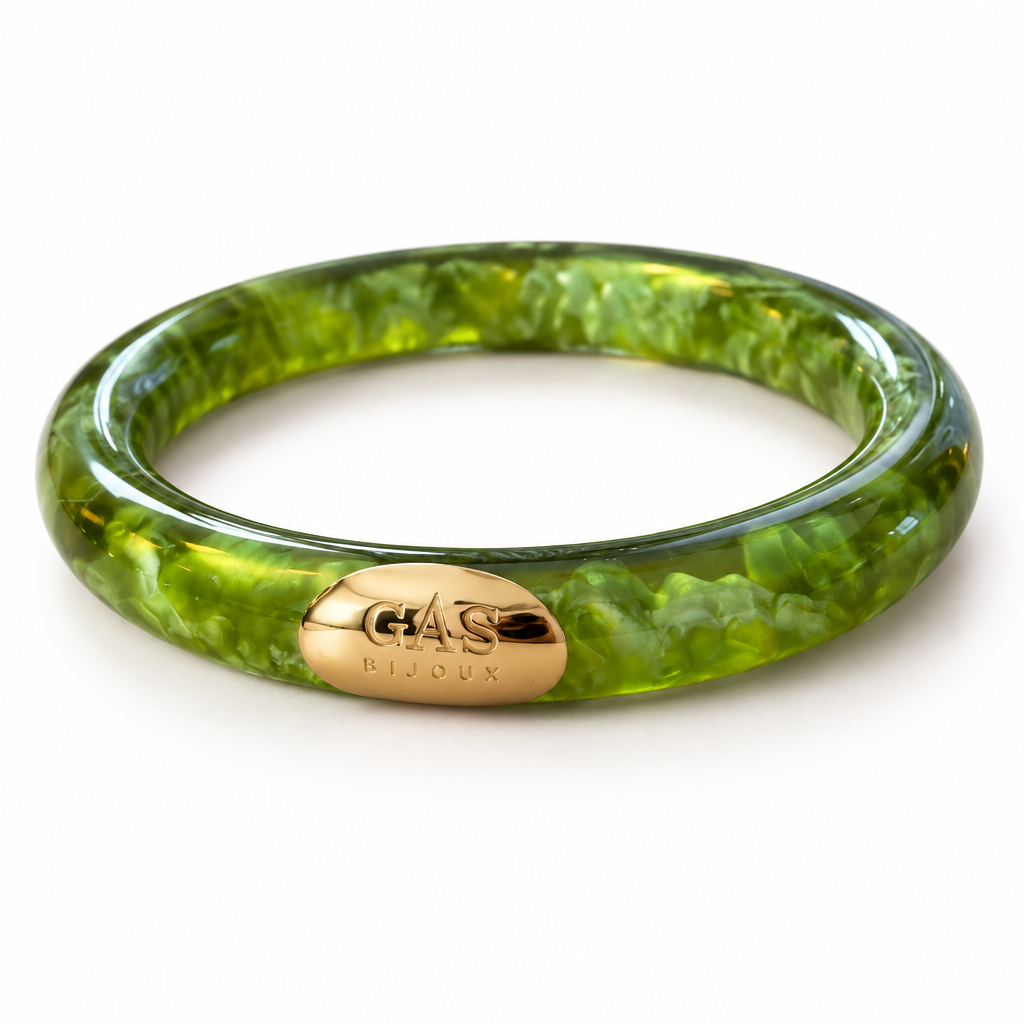 GAS BIJOUX - BRACELET JONC TURNER ACETATE VERT MÉTAL DORÉ
