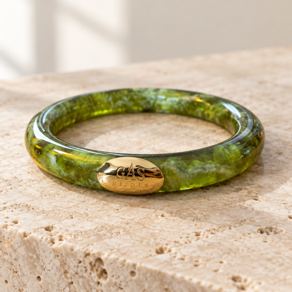 GAS BIJOUX - BRACELET JONC TURNER ACETATE VERT MÉTAL DORÉ