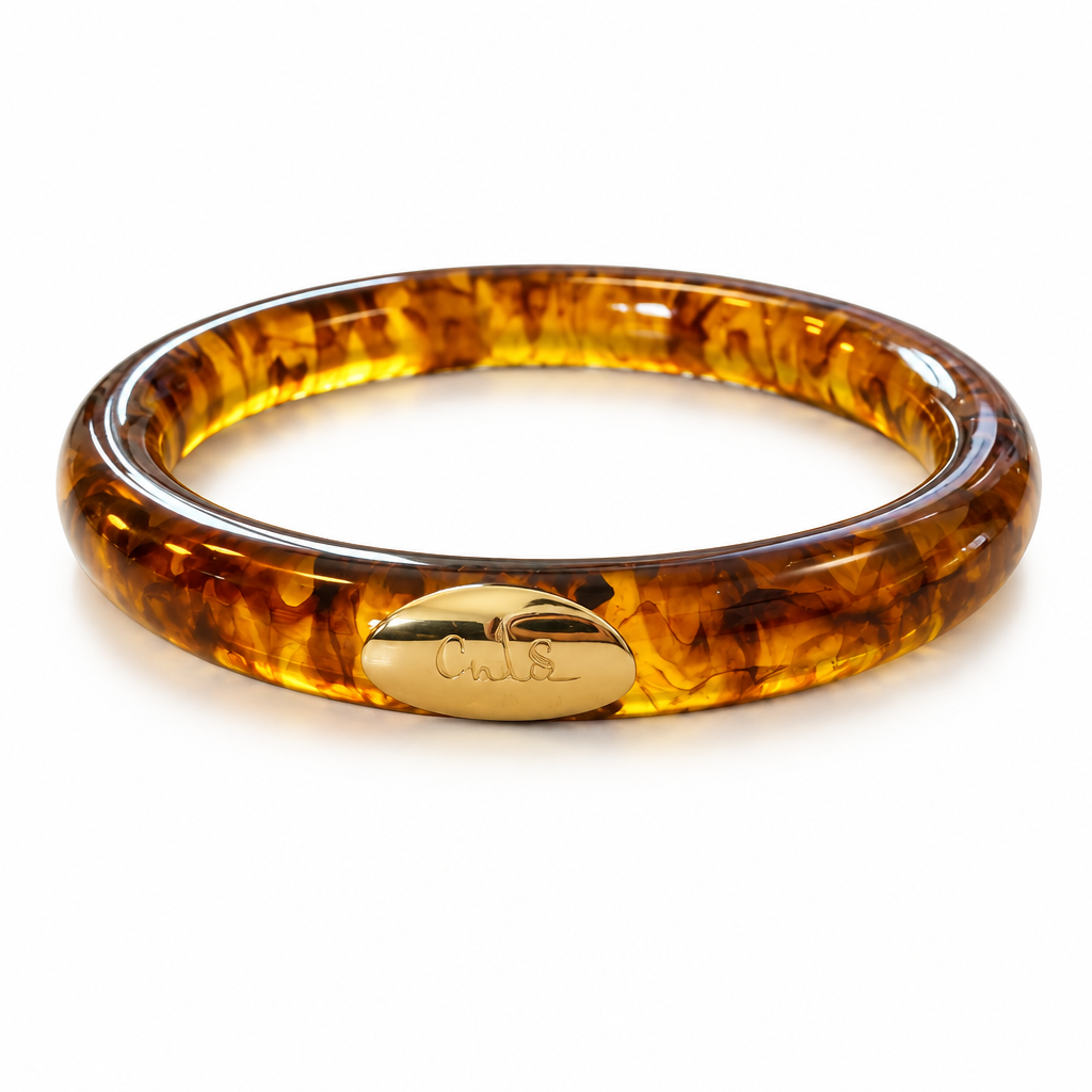 GAS BIJOUX - BRACELET JONC TURNER EN ACÉTATE AMBRE - MÉTAL DORÉ