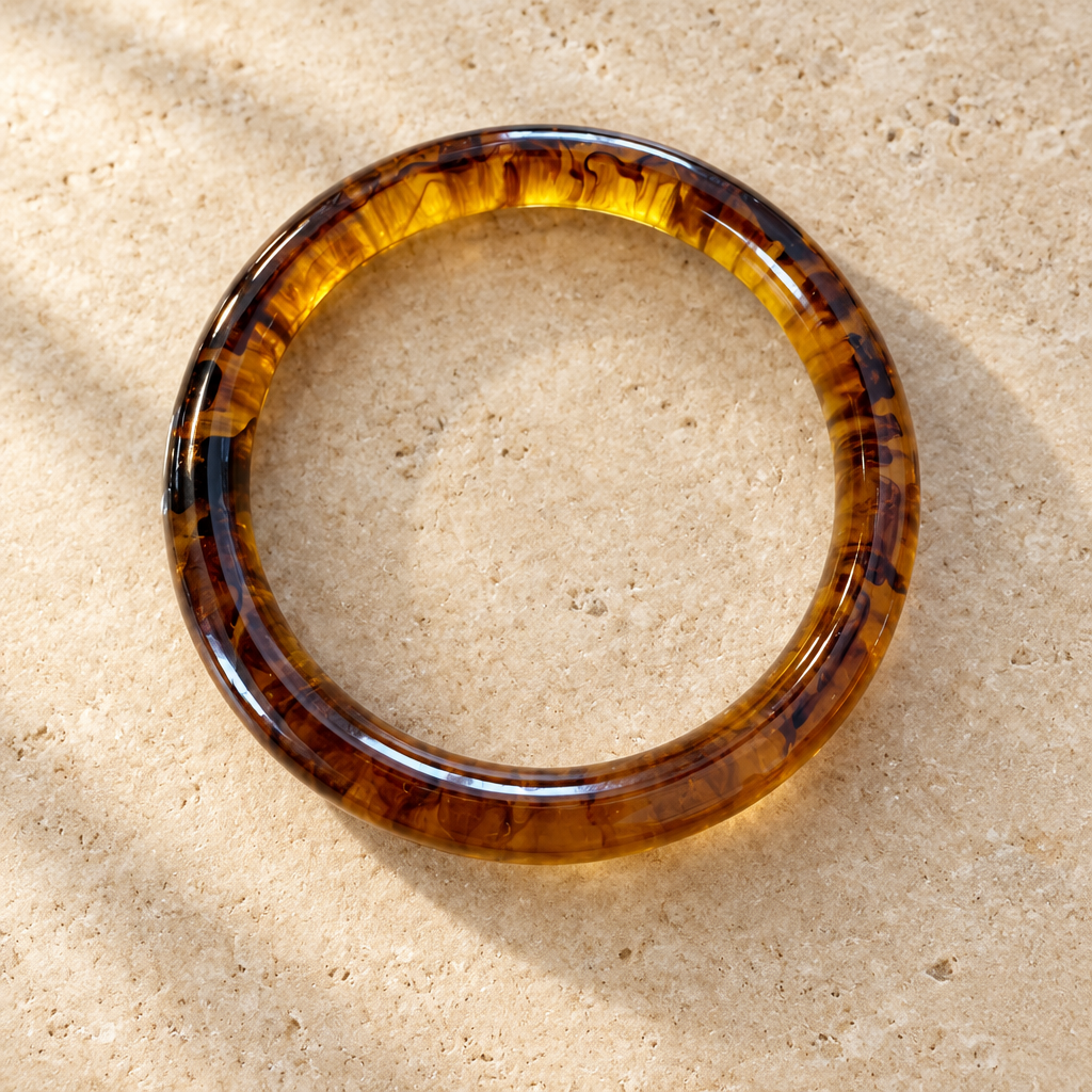 GAS BIJOUX - BRACELET JONC TURNER EN ACÉTATE AMBRE - MÉTAL DORÉ