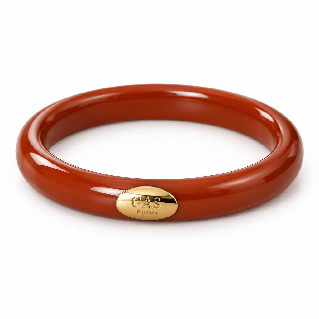 GAS BIJOUX - BRACELET JONC TURNER ACÉTATE TERRACOTA - MÉTAL DORÉ