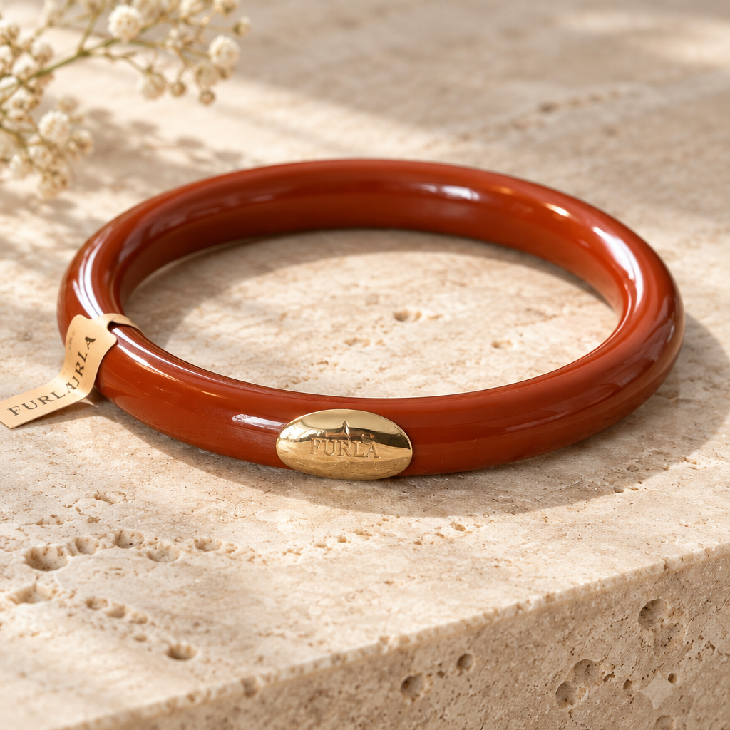GAS BIJOUX - BRACELET JONC TURNER ACÉTATE TERRACOTA - MÉTAL DORÉ